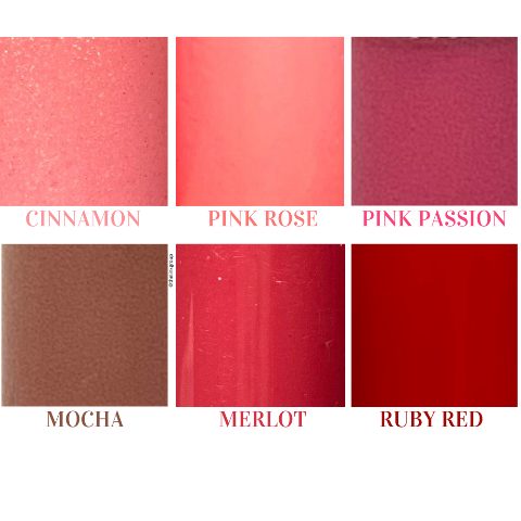 img: 6 color swatches of our flat lip glosses
